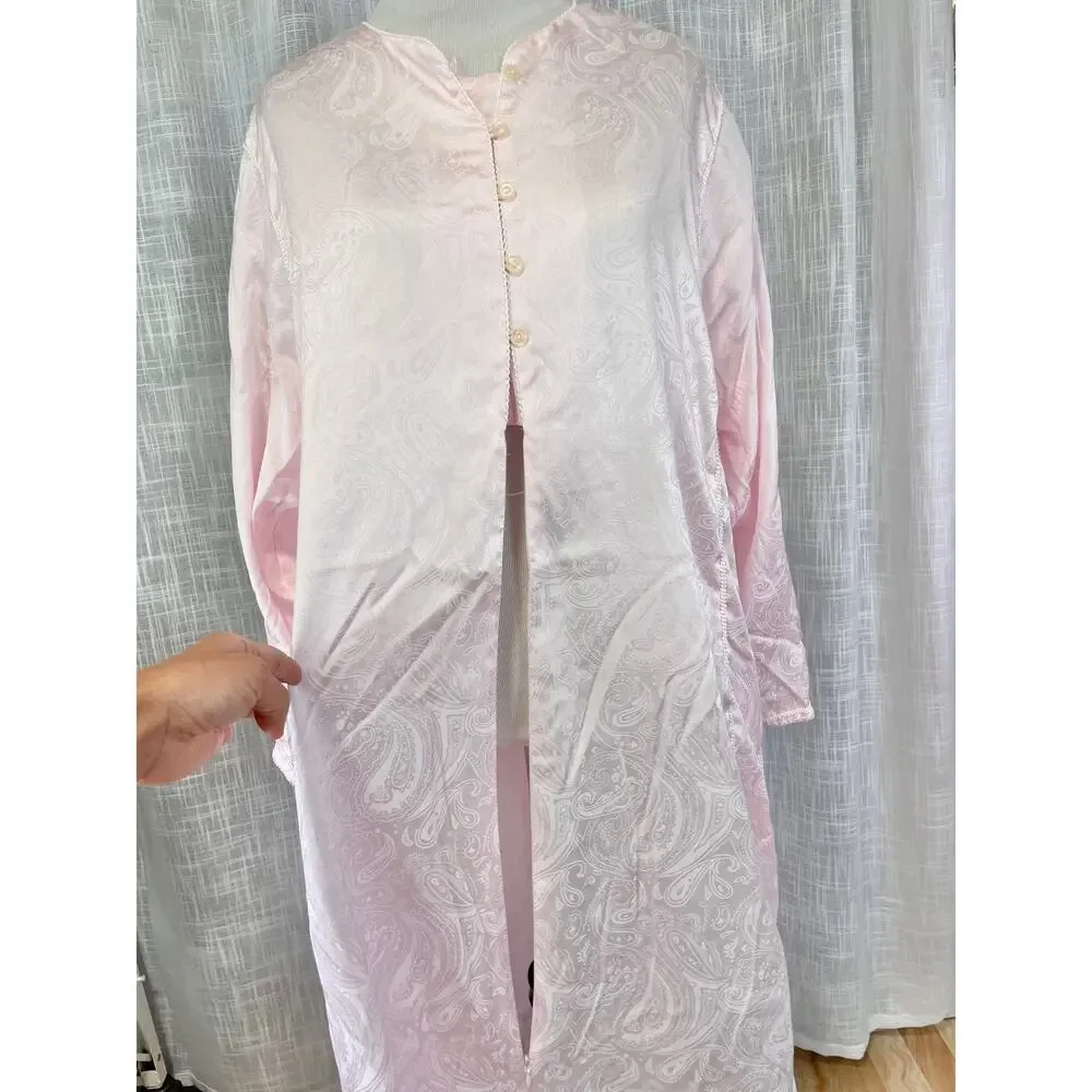 VTG Oscar De La Renta Night Gown Pink Paisley Satin Feminine Coquette Soft Girl